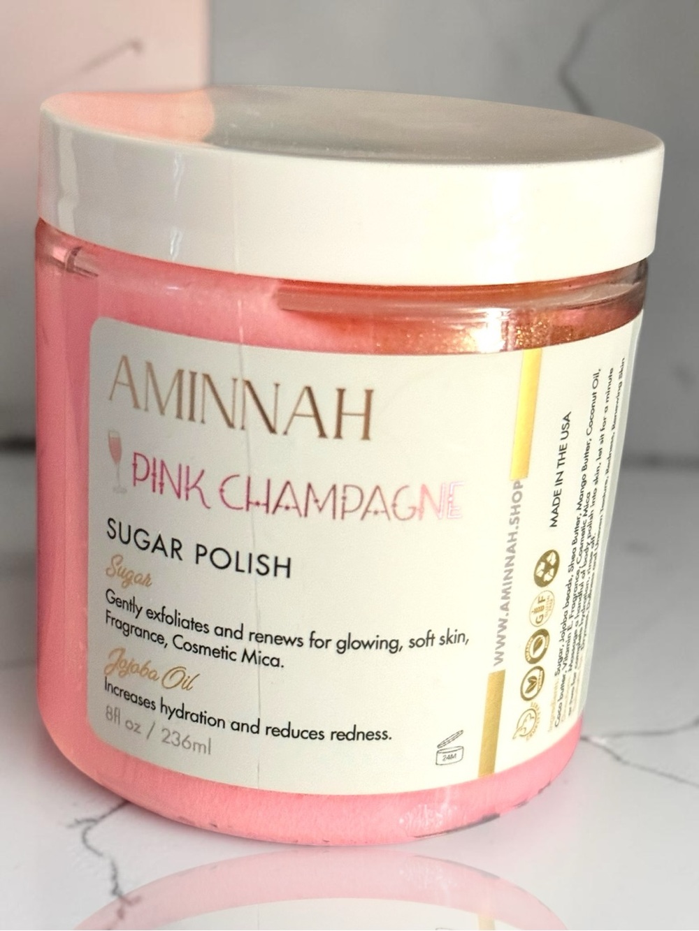 AMINNAH Pink Champagne Sugar Polish - 8fl oz/ 236ml - Picture 2 of 4